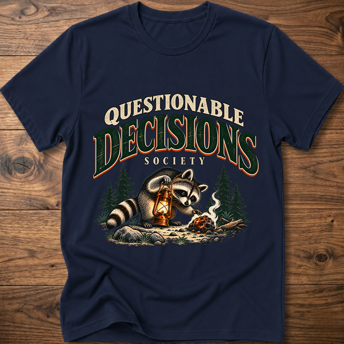 Navy graphic t-shirt with raccoon and lantern front print