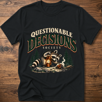 Black graphic t-shirt with raccoon and lantern front print