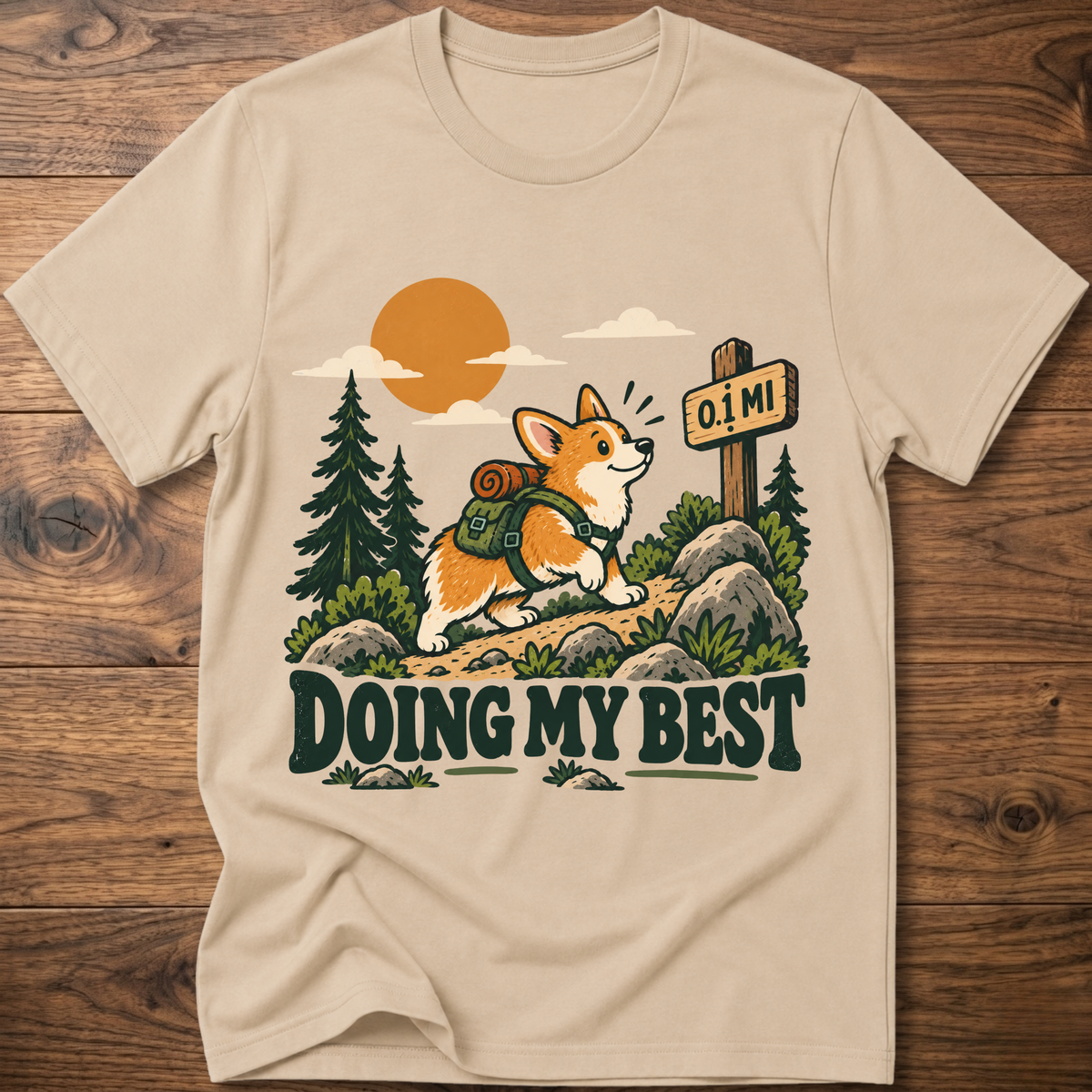 Light cream graphic T-shirt with “Doing My Best” text and fox in a forest scene