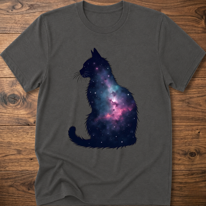 Charcoal heather t-shirt with galaxy cat graphic on the front