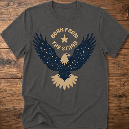 Charcoal graphic eagle T-shirt with 'Born From the Stars' star-wing emblem
