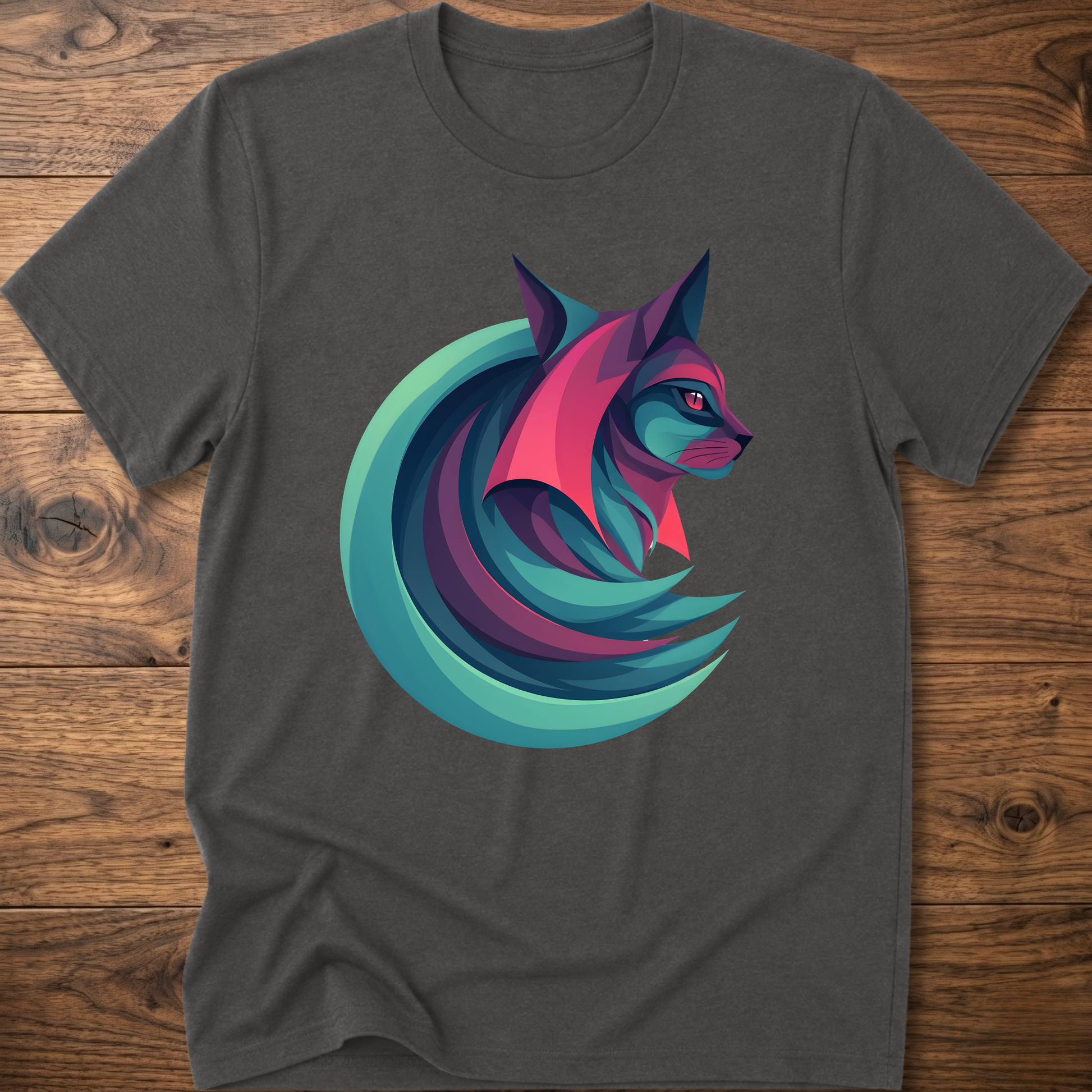 Geometric cat graphic T-shirt, dark heather gray, crew neck short sleeves