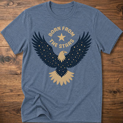 Heather navy graphic eagle T-shirt with 'Born From the Stars' star-wing emblem