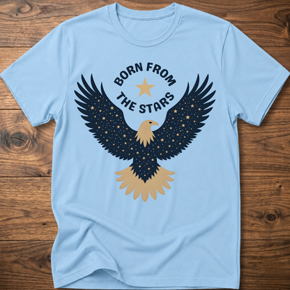 Light blue graphic eagle T-shirt with 'Born From the Stars' star-wing emblem