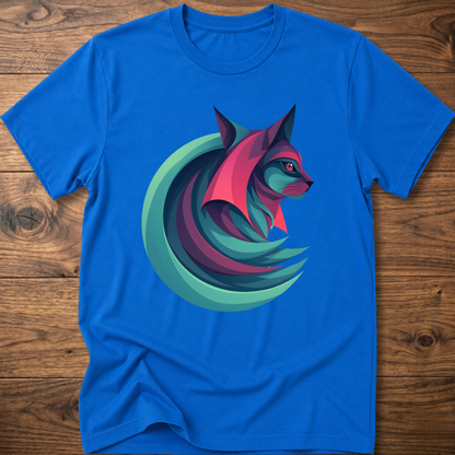 Geometric cat graphic T-shirt, royal blue, crew neck short sleeves