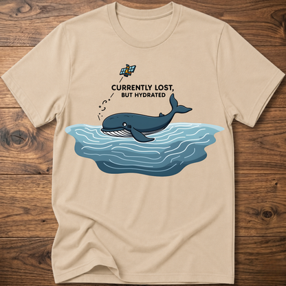 Sand crew-neck T-shirt with whale in water graphic on chest