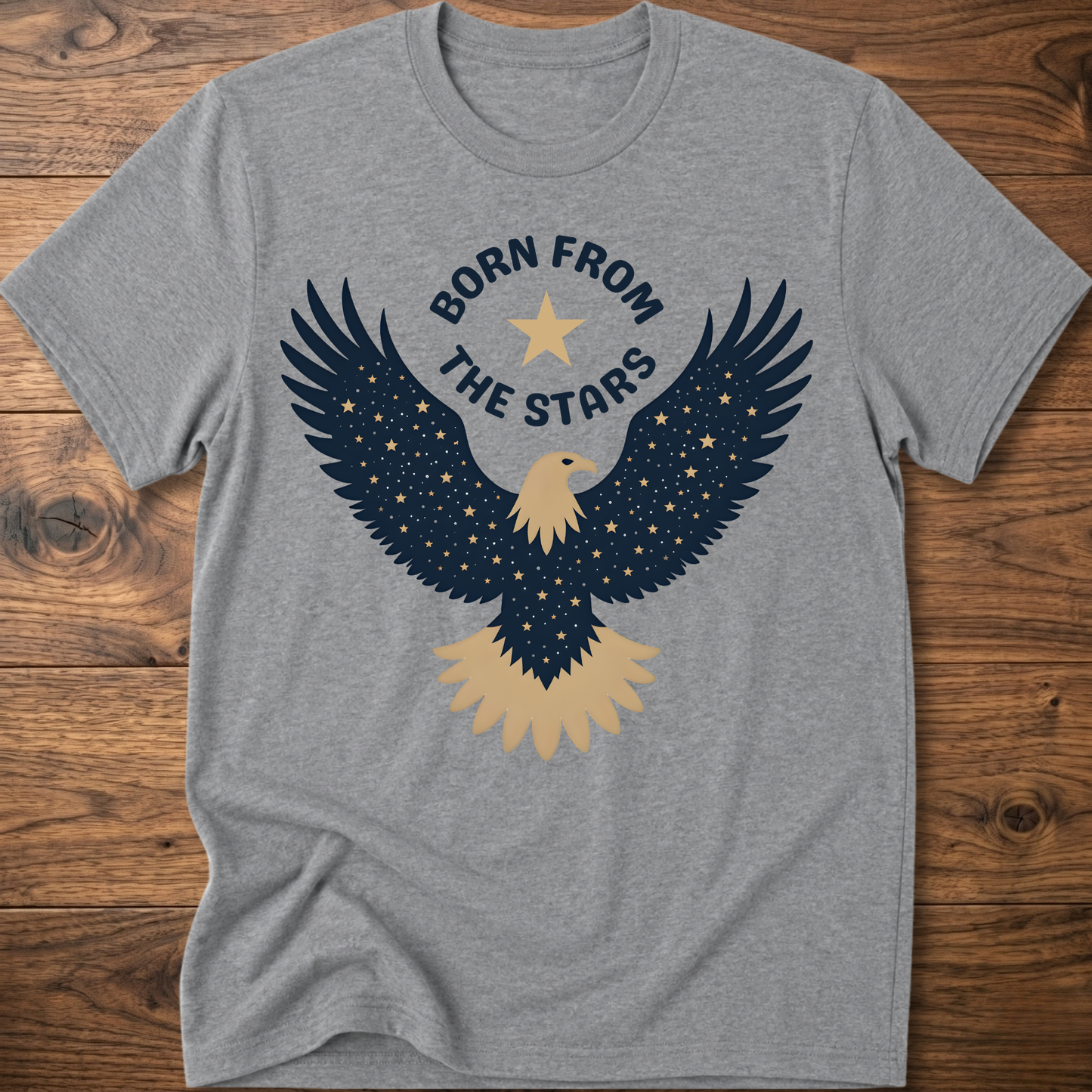 Sport grey graphic eagle T-shirt with 'Born From the Stars' star-wing emblem
