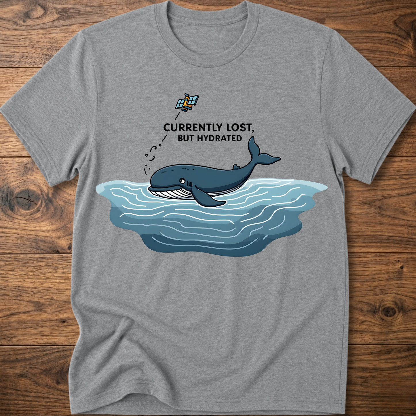 Sport grey crew-neck T-shirt with whale in water graphic on chest